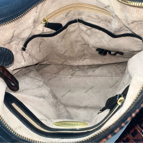 Brahmin Duxbury Leather Satchel Handbag/Purse Black Leather & Brown Croc Accent - Picture 9 of 13